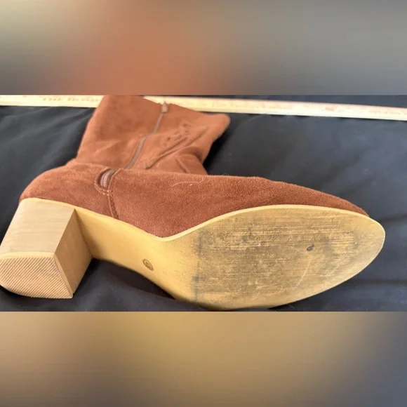 Suede Western Block Heel Boots - Brown Women’s Size 11 Cowgirl Western - Picture 9 of 12